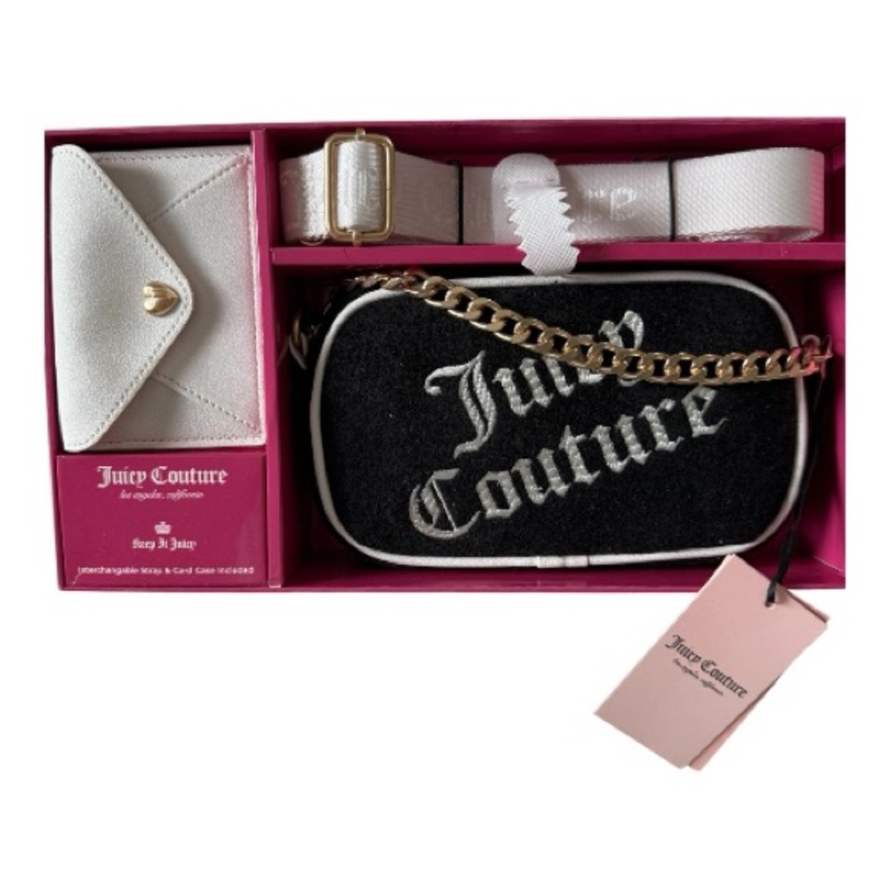 Juicy Couture Black and White Bag Set with Gold Chain